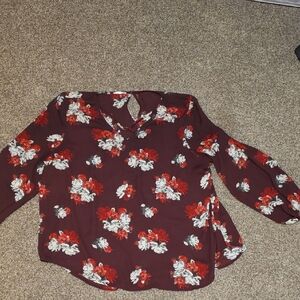Maurices Burgundy Floral Blouse